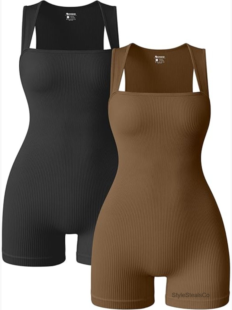 Strappy Square Neck Sleeveless Yoga Romper Jumpsuit Stretch Exercise